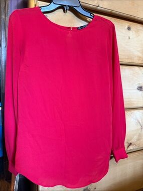 Rose & Olive Vibrant Red Long-Sleeve Round Neck Blouse